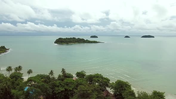 Aerial view of tropical forest on an isolated island, Ko Chang, Thailand.