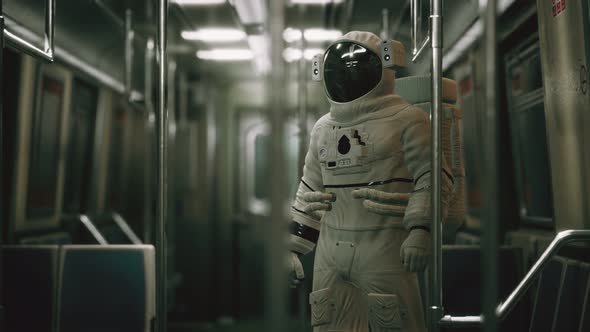 Astronaut Inside of the Old Non-modernized Subway Car in USA