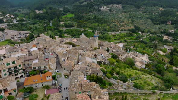 Aerial Panoramic View of Valdemossa Village in Mallorka