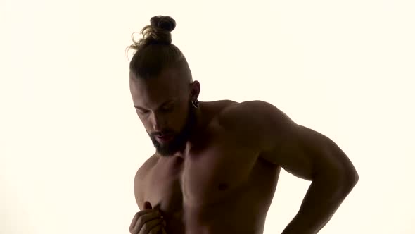 Man Is Dancing a Strip . White Background