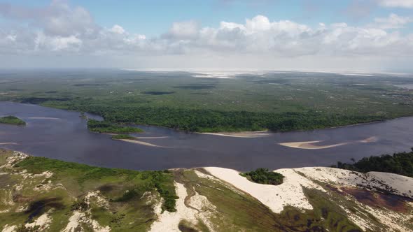 Sand dunes and rain water lagoons at northeast brazilian paradise