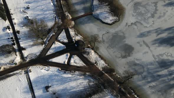 Flight Over The Winter Park. The Camera Is Directed Downward