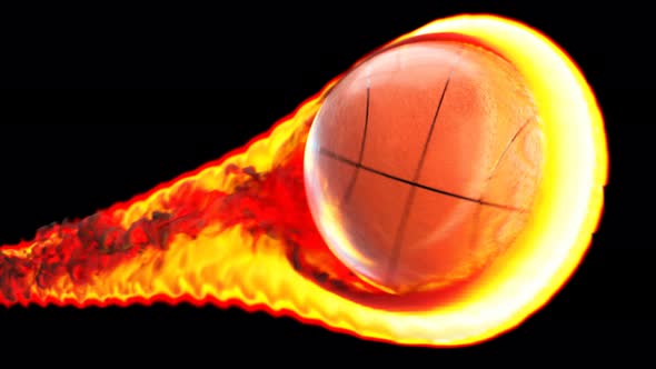 Flying basketball on fire on a black background alt