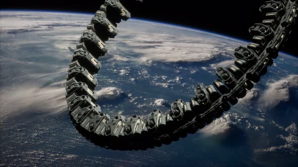 Futuristic Space Station on Earth Orbit alt