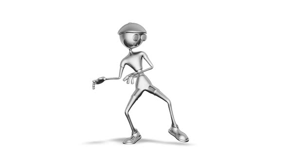 3D Silver Man Dance  Looped on White