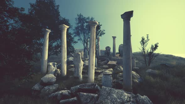 Ancient Roman Ruins with Broken Statues
