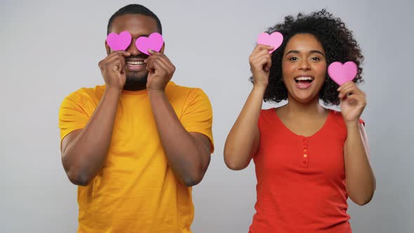 Happy African American Couple with Hearts