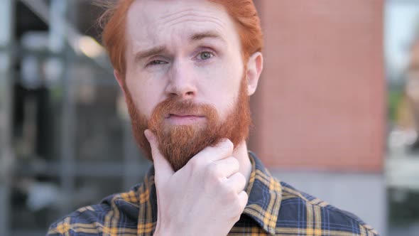 Outdoor Thinking Redhead Beard Man Brainstorming New Idea