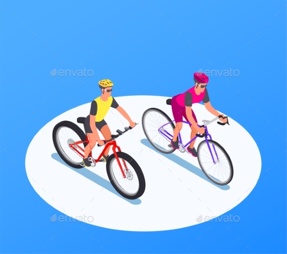 People On Bicycles Isometric Background