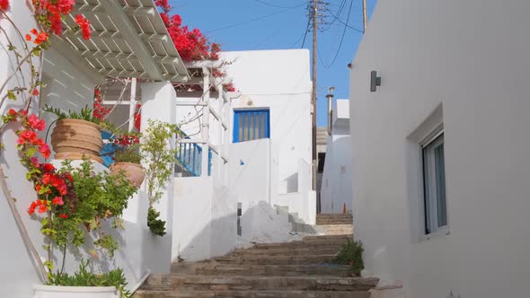 Walking in Naousa Street on Paros Island, Greece