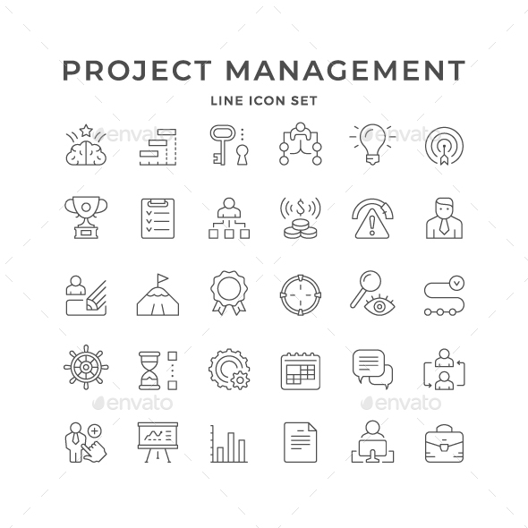 Set Line Icons of Projects Management