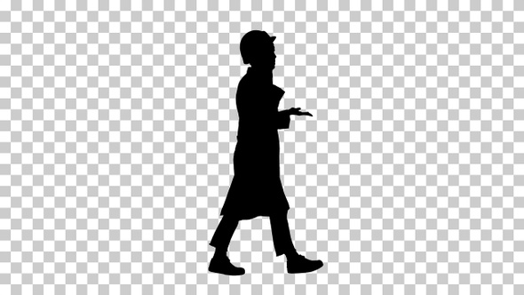 Silhouette Female scientist walking, Alpha Channel