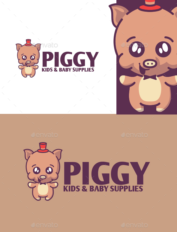 Cartoon Piggy Hat Character Mascot Logo