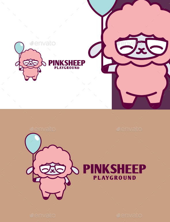 Cartoon Pink Sheep Playground Logo Templates
