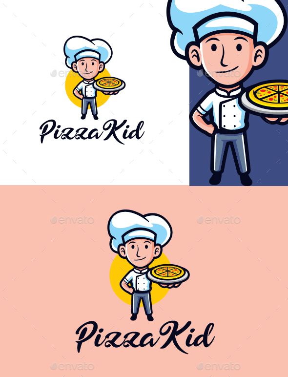 Cartoon Pizza Kid Character Mascot Logo