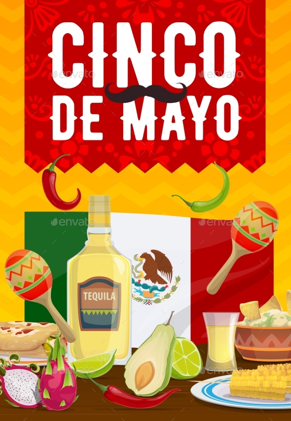 Viva Mexico Vector Poster with Mexican Food Meals