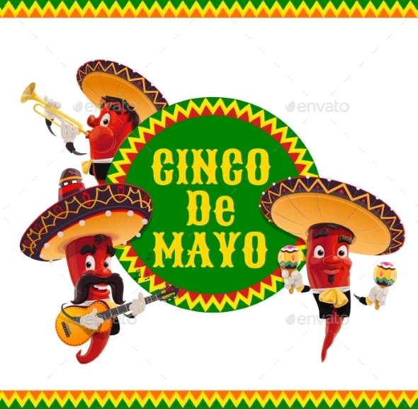 Cinco De Mayo Vector Icon with Mariachi Jalapenos