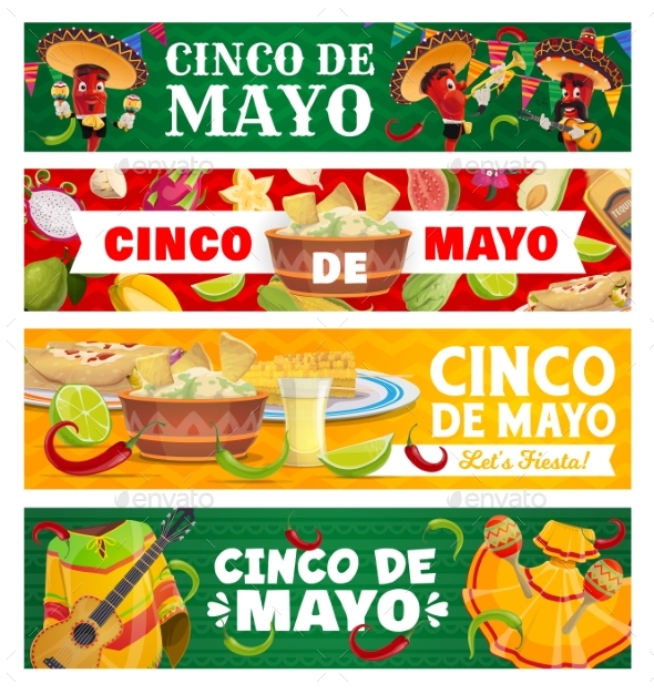 Cinco De Mayo Vector Festival Fiesta Banners Set