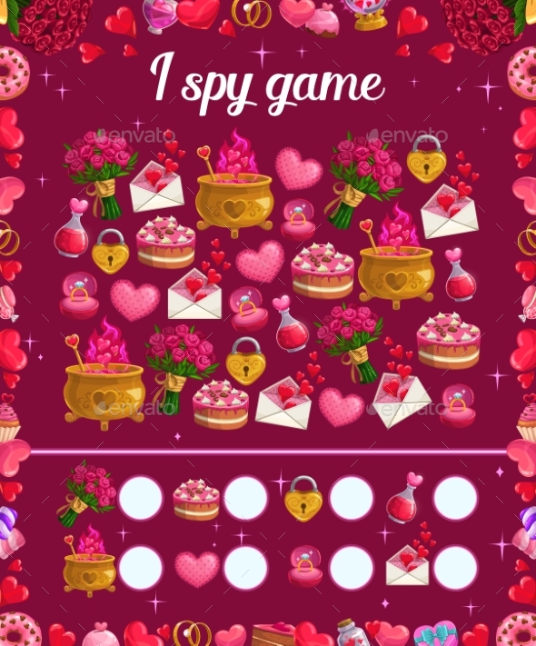 I Spy Kids Game with Valentines Day Items Riddle