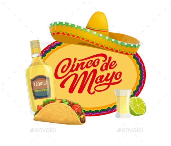 Cinco De Mayo Vector Icon with Tequila and Tacos