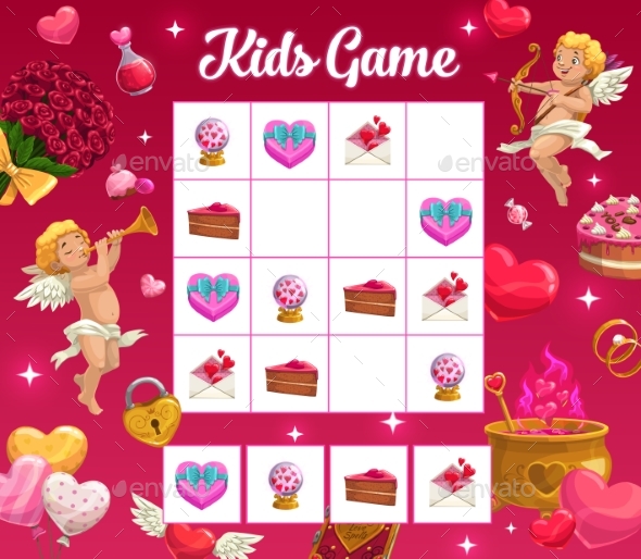Kids Game Vector Riddle Valentine Holiday Riddle