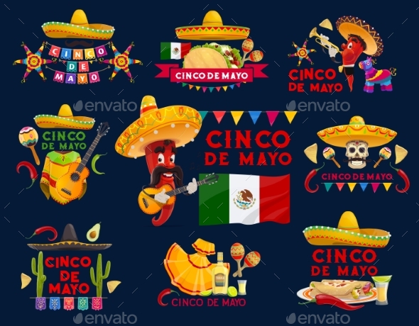Cinco De Mayo Mexican Holiday Fiesta Vector Icons