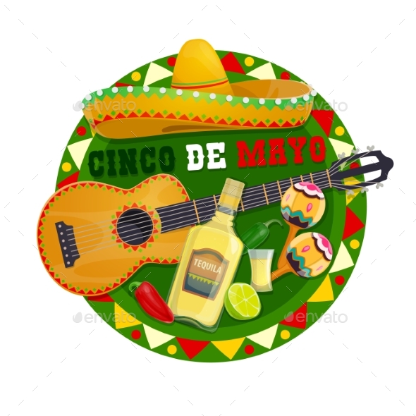 Cinco De Mayo Round Vector Icon Mexican Symbols