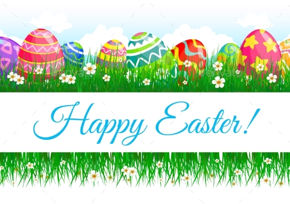 Easter Eggs and Green Grass Border Banner