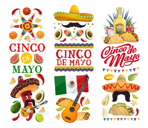 Cinco De Mayo Banners with Mexican Food and Chilli