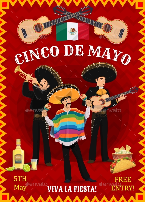 Cinco De Mayo Festival Vector Flyer with Musicians