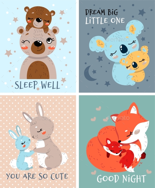 Set of Cute Baby Greeting or Invitation Cards