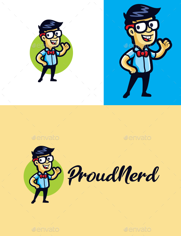 Cartoon Proud Nerd Character Mascot Logo