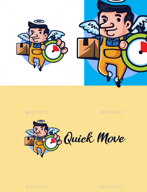 Cartoon Quick Moving Service Character Mascot Logo