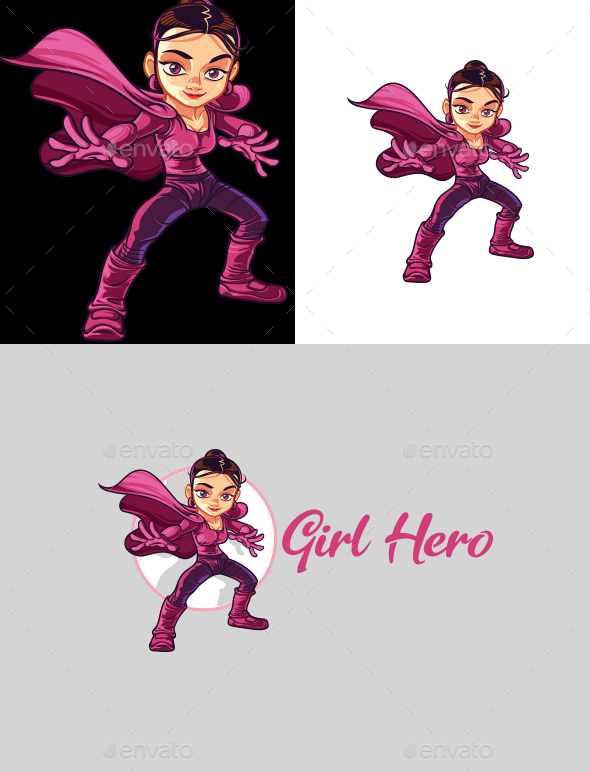 Cartoon Girl Super Character Mascot Logo