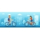 Man and Woman Ride Bicycles Through the City - GraphicRiver Item for Sale