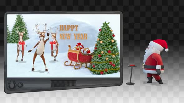 Santa Claus Stands And Presents On The Screen