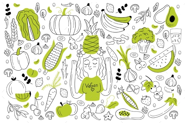 Vegan Food Doodle Set