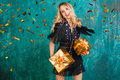 woman in party dress celebrating new year holding presents - PhotoDune Item for Sale