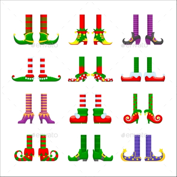 Cartoon Elves Legs Vector Icons Set Feet Stoking