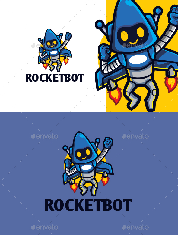 Cartoon Rocket Robot Character Mascot Logo