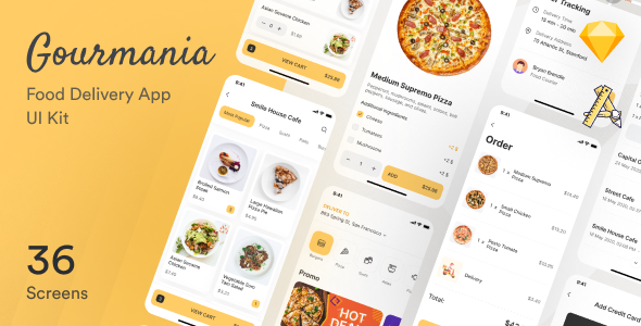 Gourmania – Food Delivery App UI Kit Sketch Template