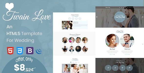 Twain Love – Responsive HTML5 Wedding Template