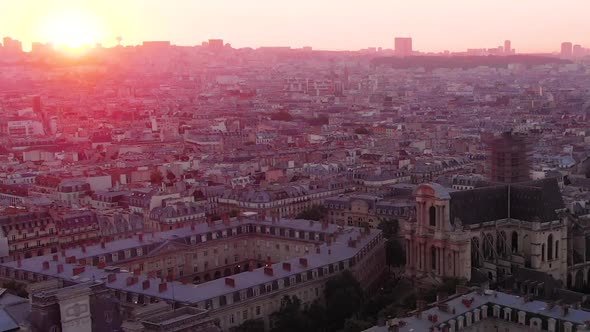 Aerial view to the city at sunrise, Paris, France
