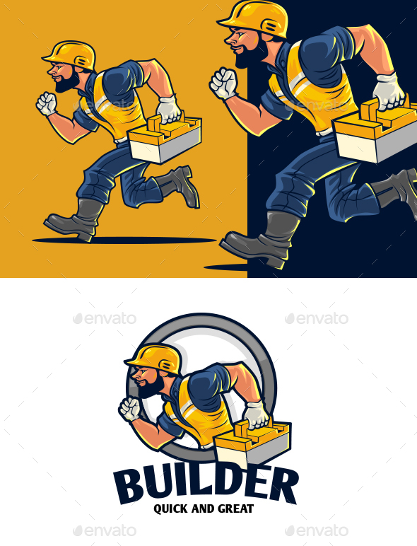 Cartoon Builder Guy Character Mascot Logo