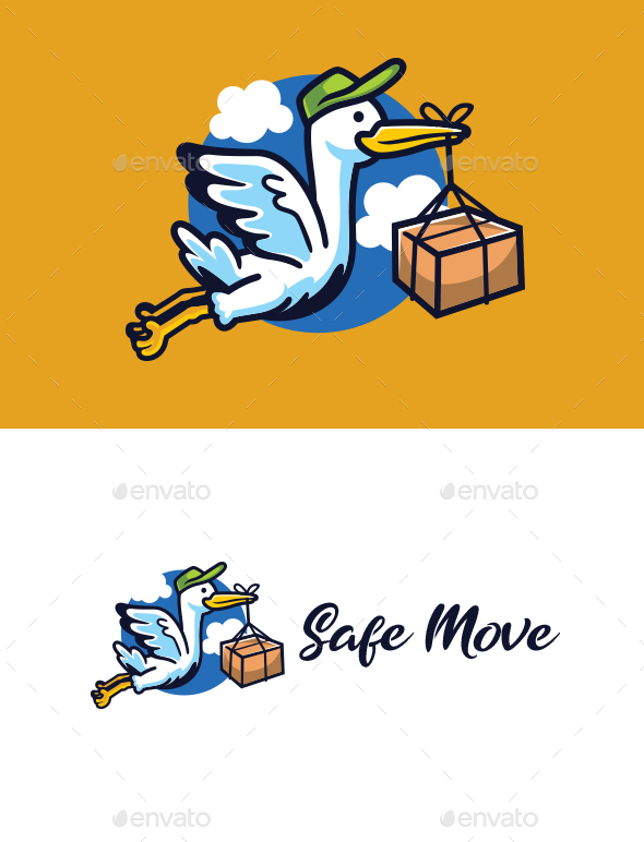 Safe Move Service - Cartoon Stork Bird Characer Mascot Logo