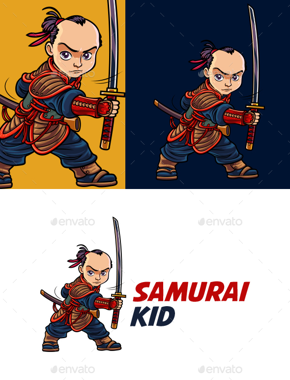 Cartoon Samurai Kid Character Mascot Logo
