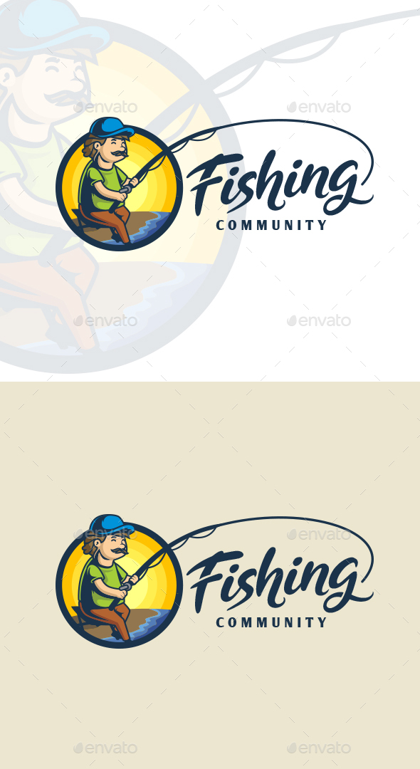 Cartoon Fishing Mania Character Mascot Logo