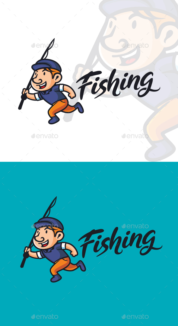Cartoon Angler Boy Character Mascot Logo