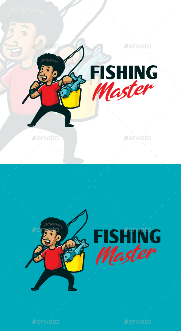 Cartoon Fishing Master Character Nascot Logo
