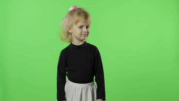 Girl in Black and White Dress Dancing. Happy Four Years Old Child. Chroma Key